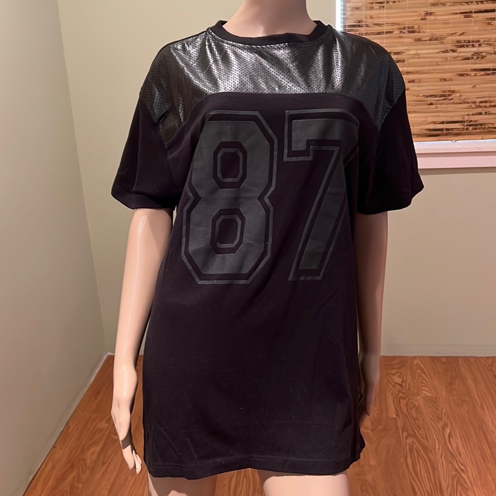 Victorious Black With Faux Leather Trim Jersey Style With A Number On Front XL